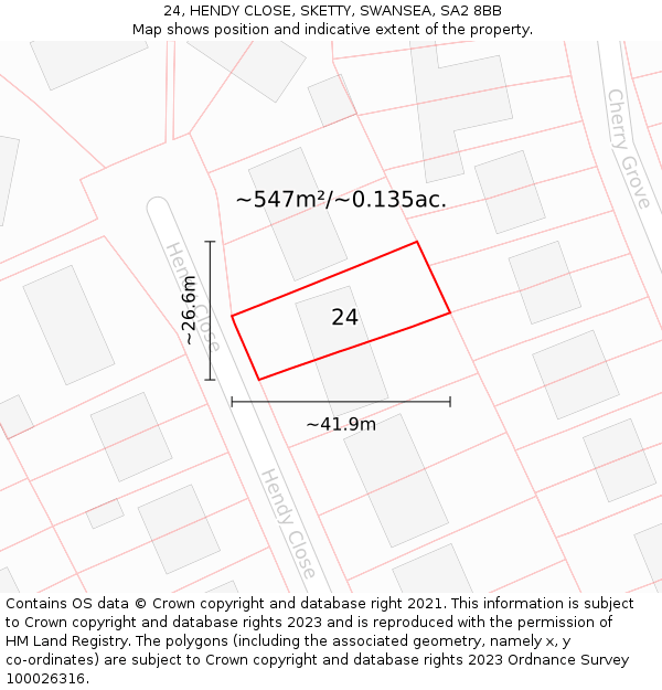 24, HENDY CLOSE, SKETTY, SWANSEA, SA2 8BB: Plot and title map
