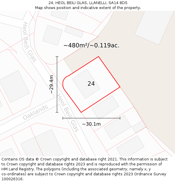 24, HEOL BEILI GLAS, LLANELLI, SA14 8DS: Plot and title map