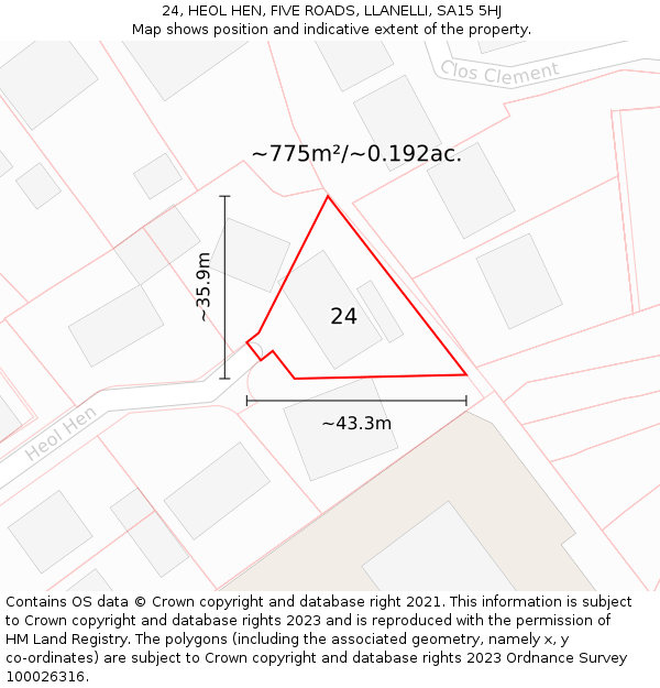 24, HEOL HEN, FIVE ROADS, LLANELLI, SA15 5HJ: Plot and title map