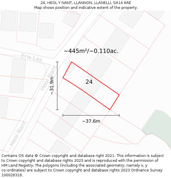 24, HEOL Y NANT, LLANNON, LLANELLI, SA14 6AE: Plot and title map