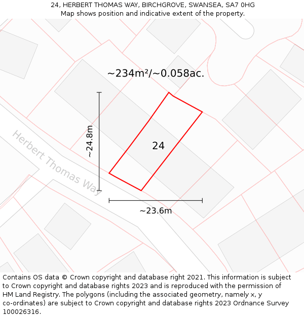 24, HERBERT THOMAS WAY, BIRCHGROVE, SWANSEA, SA7 0HG: Plot and title map