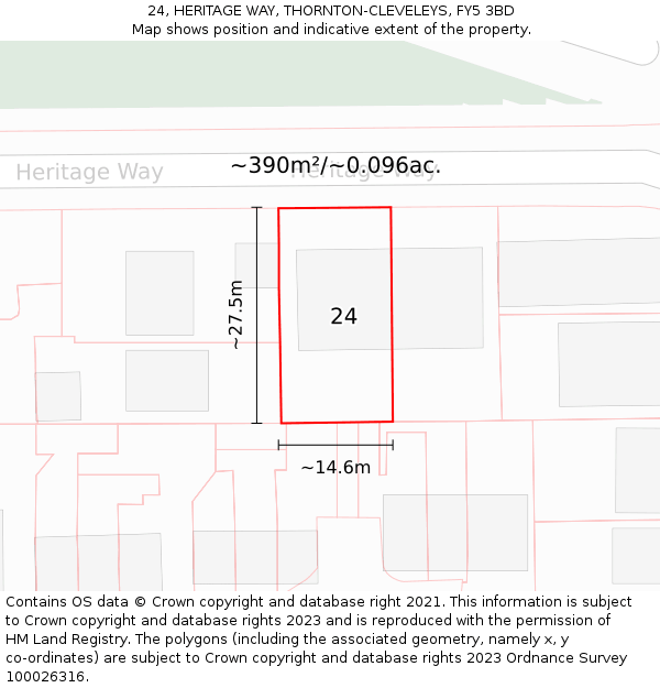 24, HERITAGE WAY, THORNTON-CLEVELEYS, FY5 3BD: Plot and title map