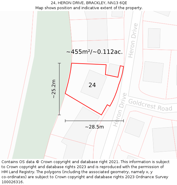 24, HERON DRIVE, BRACKLEY, NN13 6QE: Plot and title map