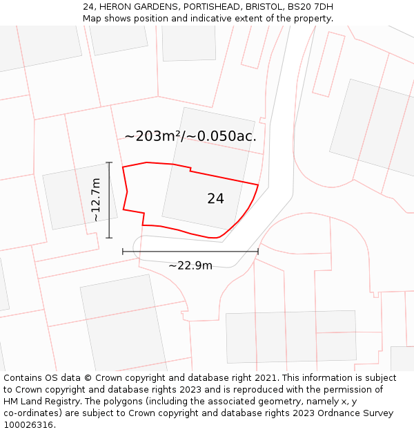 24, HERON GARDENS, PORTISHEAD, BRISTOL, BS20 7DH: Plot and title map