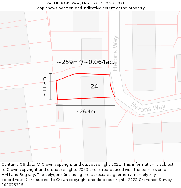 24, HERONS WAY, HAYLING ISLAND, PO11 9FL: Plot and title map