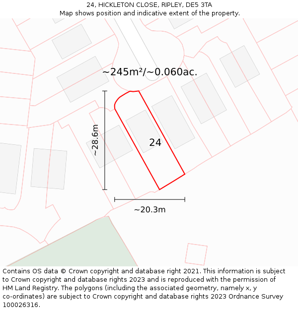 24, HICKLETON CLOSE, RIPLEY, DE5 3TA: Plot and title map