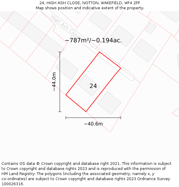 24, HIGH ASH CLOSE, NOTTON, WAKEFIELD, WF4 2PF: Plot and title map