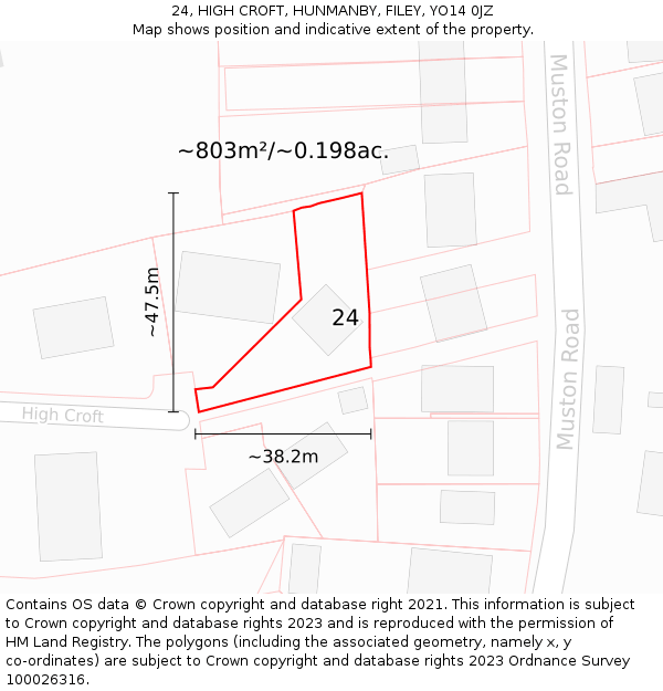 24, HIGH CROFT, HUNMANBY, FILEY, YO14 0JZ: Plot and title map