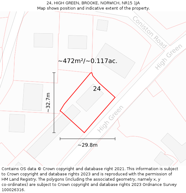 24, HIGH GREEN, BROOKE, NORWICH, NR15 1JA: Plot and title map