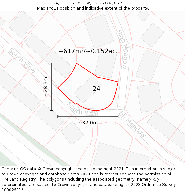 24, HIGH MEADOW, DUNMOW, CM6 1UG: Plot and title map