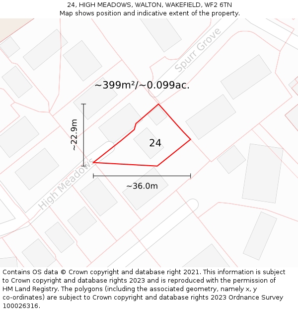 24, HIGH MEADOWS, WALTON, WAKEFIELD, WF2 6TN: Plot and title map