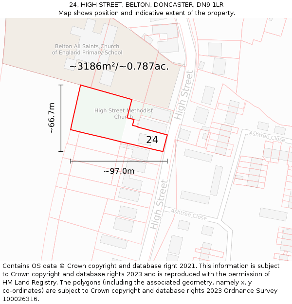 24, HIGH STREET, BELTON, DONCASTER, DN9 1LR: Plot and title map