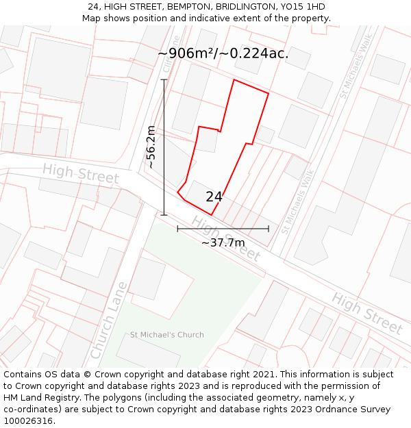 24, HIGH STREET, BEMPTON, BRIDLINGTON, YO15 1HD: Plot and title map