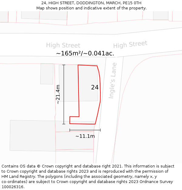 24, HIGH STREET, DODDINGTON, MARCH, PE15 0TH: Plot and title map