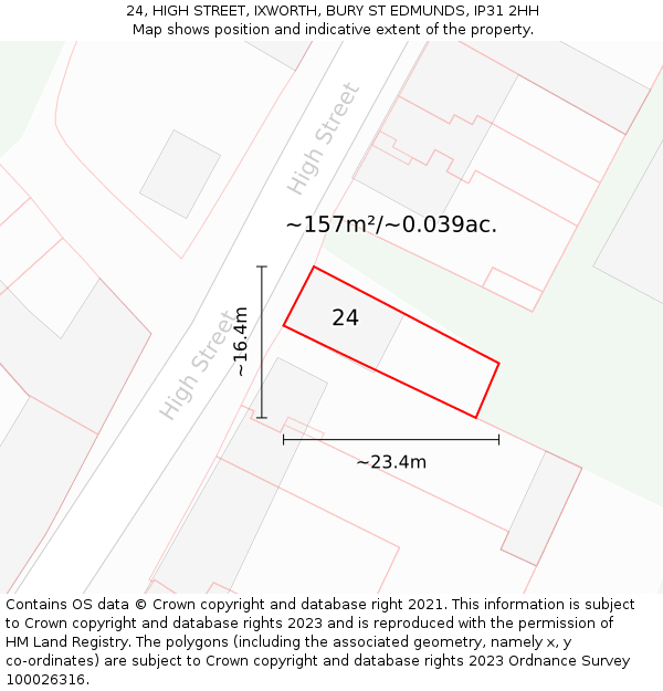 24, HIGH STREET, IXWORTH, BURY ST EDMUNDS, IP31 2HH: Plot and title map