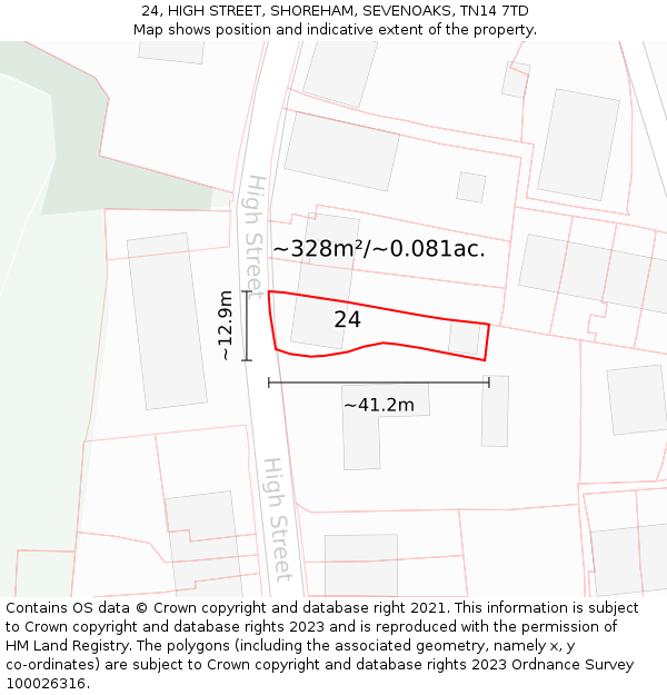 24, HIGH STREET, SHOREHAM, SEVENOAKS, TN14 7TD: Plot and title map