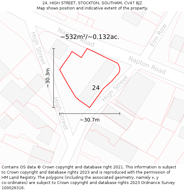 24, HIGH STREET, STOCKTON, SOUTHAM, CV47 8JZ: Plot and title map