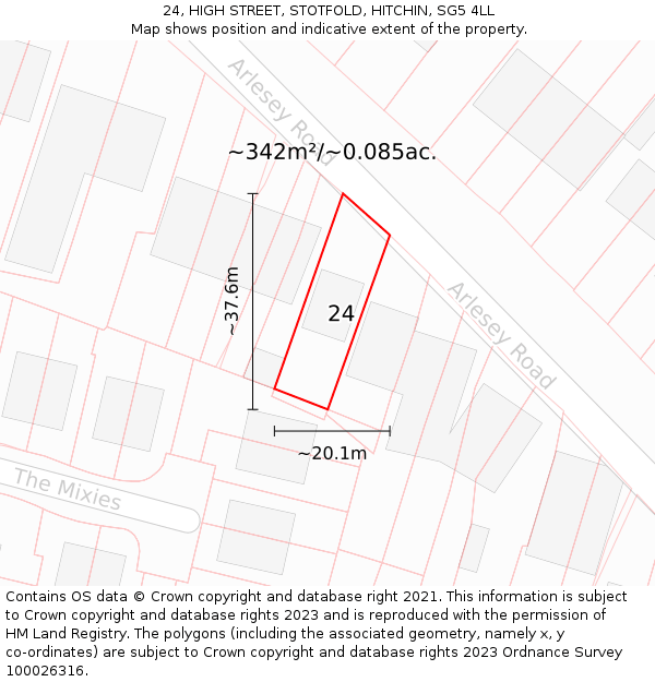 24, HIGH STREET, STOTFOLD, HITCHIN, SG5 4LL: Plot and title map