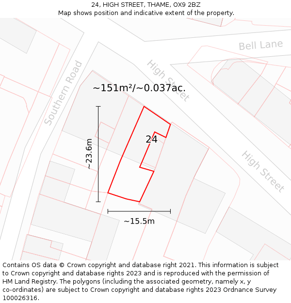 24, HIGH STREET, THAME, OX9 2BZ: Plot and title map