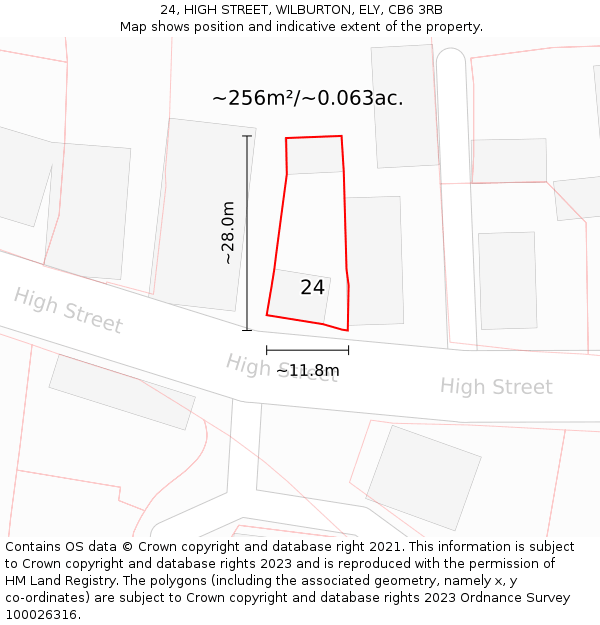 24, HIGH STREET, WILBURTON, ELY, CB6 3RB: Plot and title map