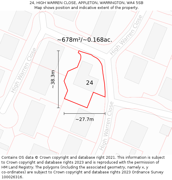 24, HIGH WARREN CLOSE, APPLETON, WARRINGTON, WA4 5SB: Plot and title map