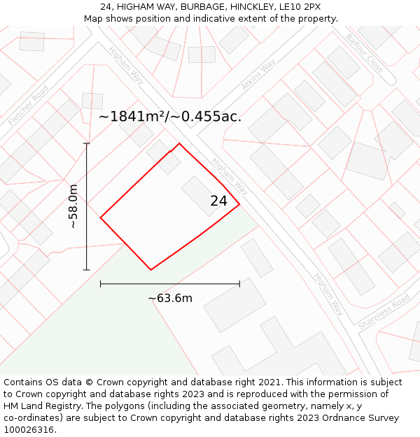 24, HIGHAM WAY, BURBAGE, HINCKLEY, LE10 2PX: Plot and title map