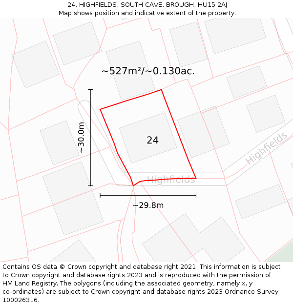 24, HIGHFIELDS, SOUTH CAVE, BROUGH, HU15 2AJ: Plot and title map