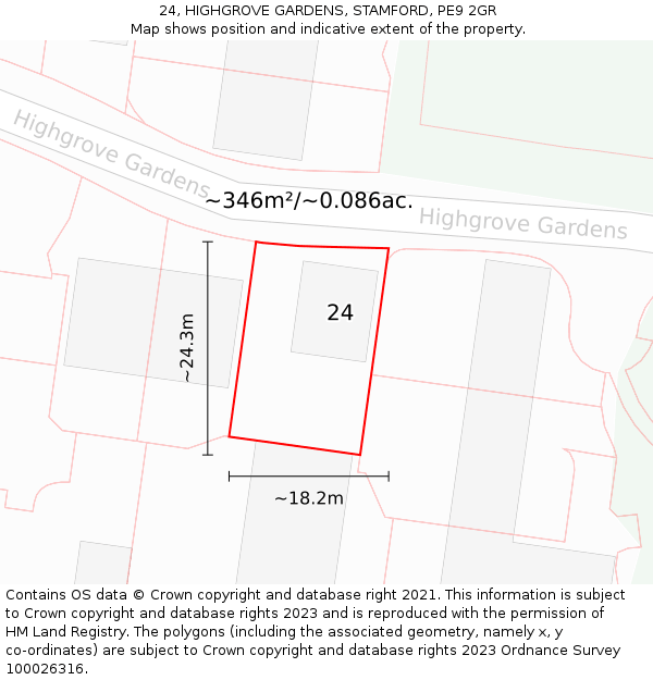 24, HIGHGROVE GARDENS, STAMFORD, PE9 2GR: Plot and title map