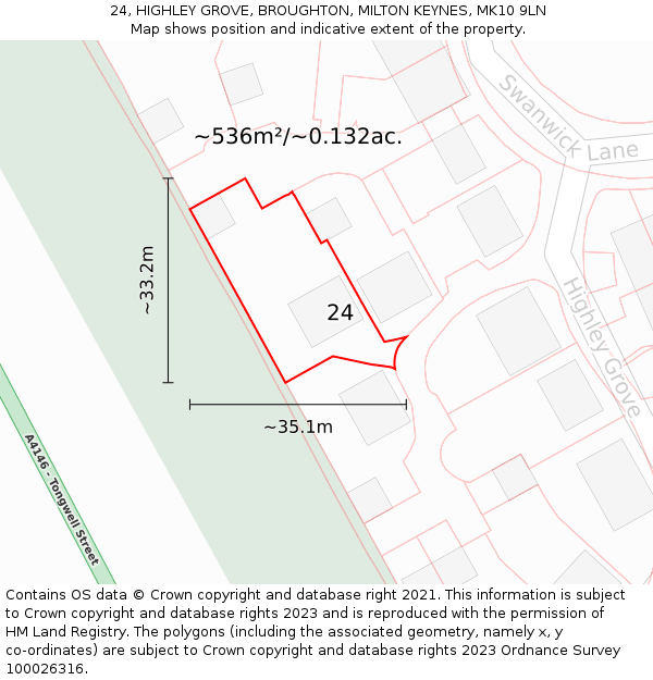 24, HIGHLEY GROVE, BROUGHTON, MILTON KEYNES, MK10 9LN: Plot and title map