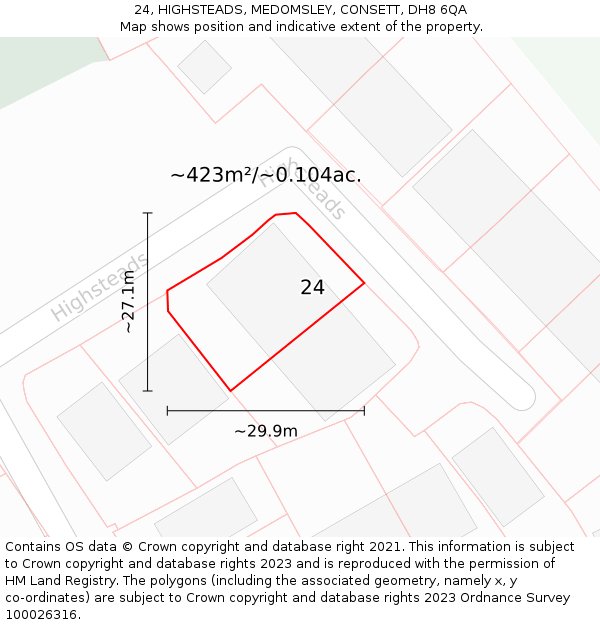 24, HIGHSTEADS, MEDOMSLEY, CONSETT, DH8 6QA: Plot and title map