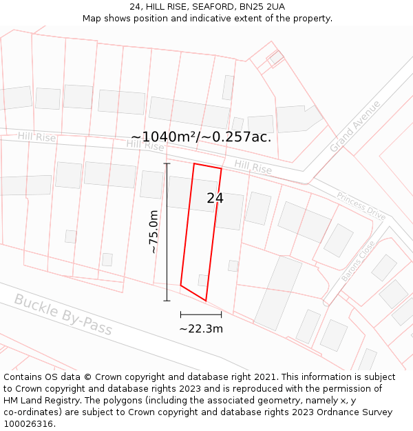 24, HILL RISE, SEAFORD, BN25 2UA: Plot and title map