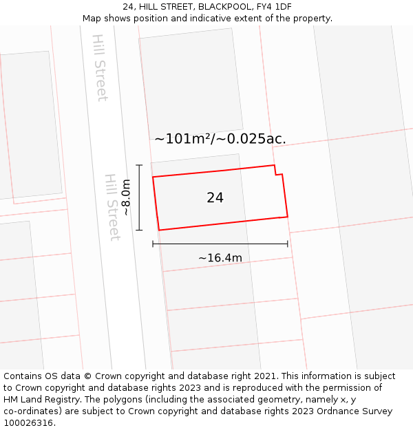 24, HILL STREET, BLACKPOOL, FY4 1DF: Plot and title map