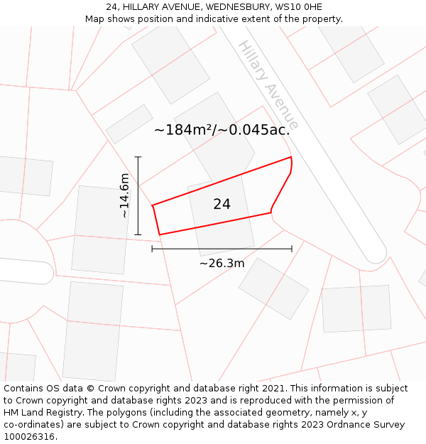 24, HILLARY AVENUE, WEDNESBURY, WS10 0HE: Plot and title map