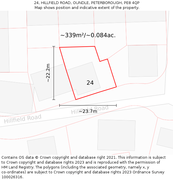 24, HILLFIELD ROAD, OUNDLE, PETERBOROUGH, PE8 4QP: Plot and title map