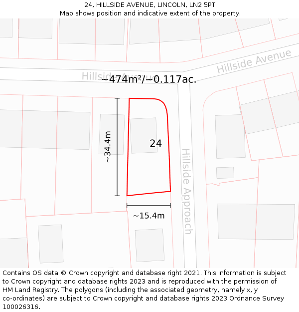 24, HILLSIDE AVENUE, LINCOLN, LN2 5PT: Plot and title map