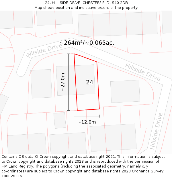 24, HILLSIDE DRIVE, CHESTERFIELD, S40 2DB: Plot and title map