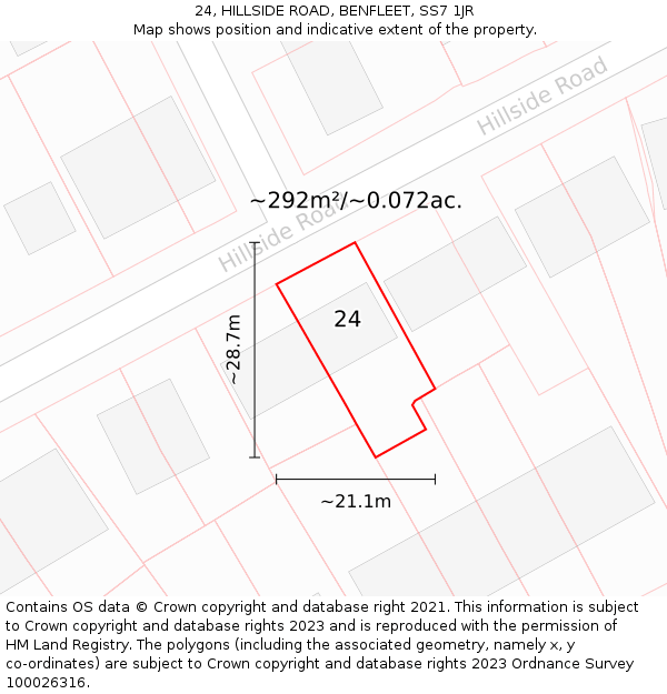 24, HILLSIDE ROAD, BENFLEET, SS7 1JR: Plot and title map