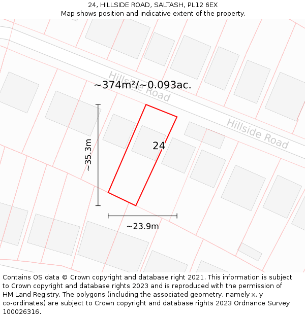 24, HILLSIDE ROAD, SALTASH, PL12 6EX: Plot and title map