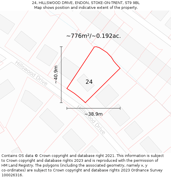 24, HILLSWOOD DRIVE, ENDON, STOKE-ON-TRENT, ST9 9BL: Plot and title map