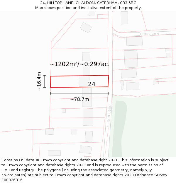 24, HILLTOP LANE, CHALDON, CATERHAM, CR3 5BG: Plot and title map