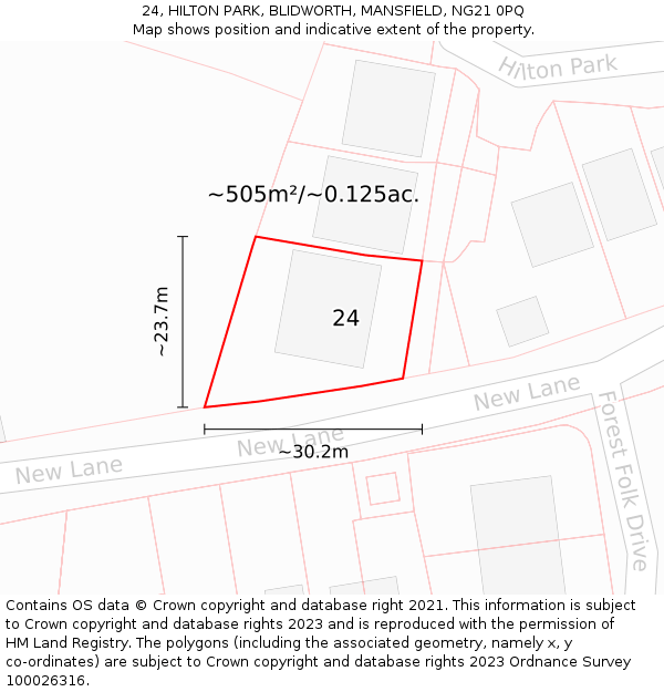 24, HILTON PARK, BLIDWORTH, MANSFIELD, NG21 0PQ: Plot and title map