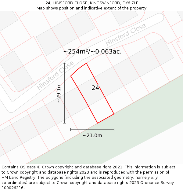 24, HINSFORD CLOSE, KINGSWINFORD, DY6 7LF: Plot and title map