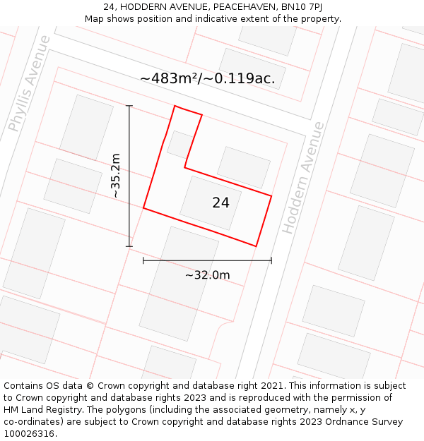 24, HODDERN AVENUE, PEACEHAVEN, BN10 7PJ: Plot and title map