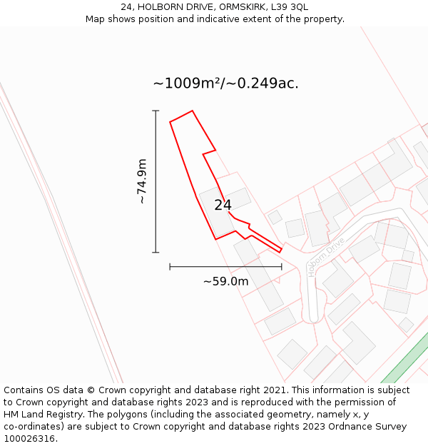 24, HOLBORN DRIVE, ORMSKIRK, L39 3QL: Plot and title map