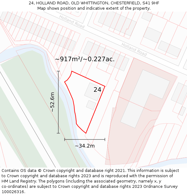 24, HOLLAND ROAD, OLD WHITTINGTON, CHESTERFIELD, S41 9HF: Plot and title map
