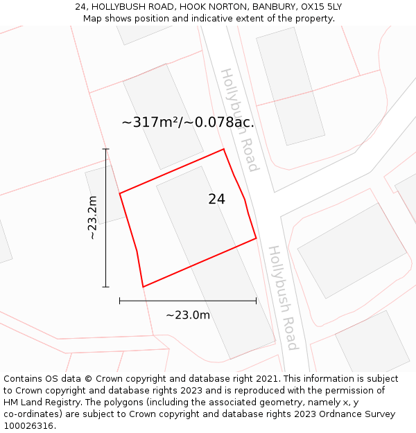 24, HOLLYBUSH ROAD, HOOK NORTON, BANBURY, OX15 5LY: Plot and title map