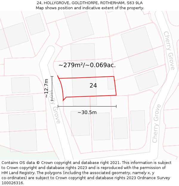 24, HOLLYGROVE, GOLDTHORPE, ROTHERHAM, S63 9LA: Plot and title map