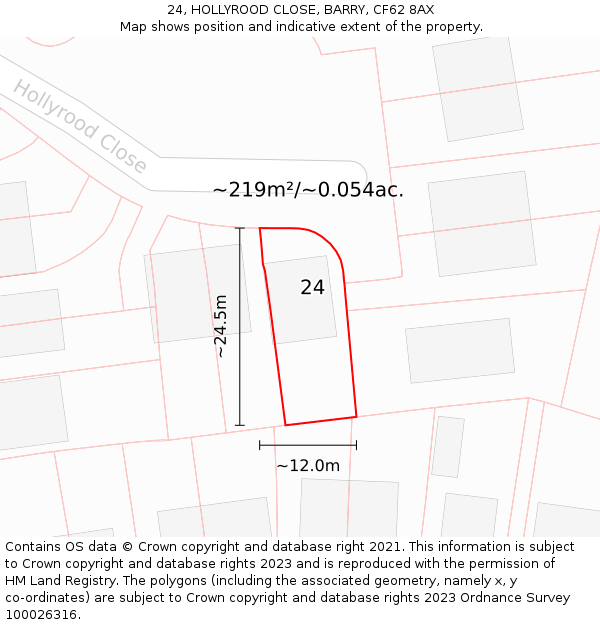 24, HOLLYROOD CLOSE, BARRY, CF62 8AX: Plot and title map