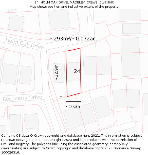 24, HOLM OAK DRIVE, MADELEY, CREWE, CW3 9HR: Plot and title map