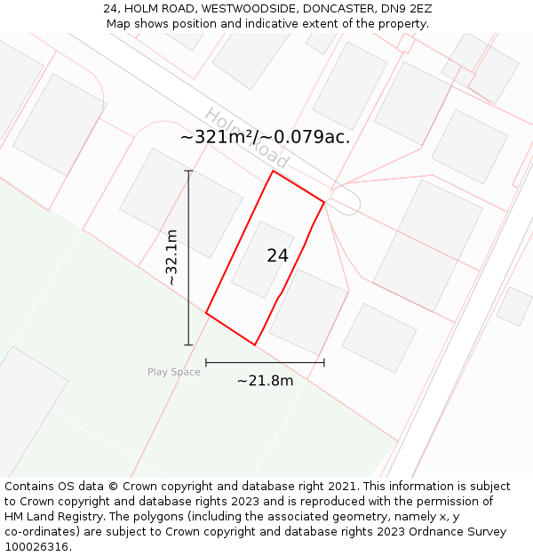 24, HOLM ROAD, WESTWOODSIDE, DONCASTER, DN9 2EZ: Plot and title map